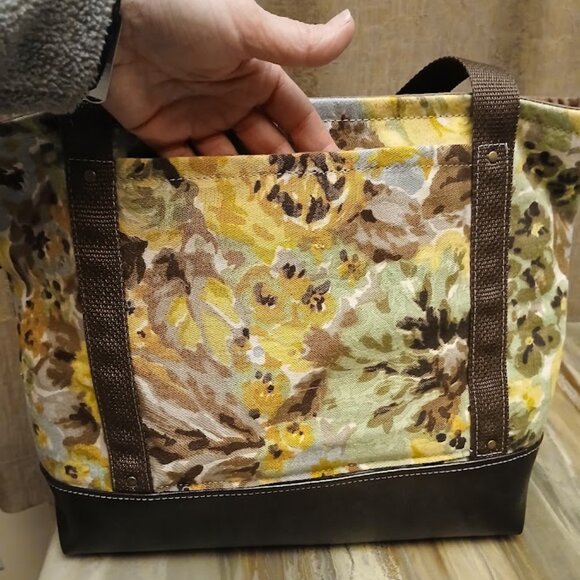 New Canvas Floral Tote Shopper shoulder Bag Yellow Brown Double handle Carryall - Picture 5 of 8